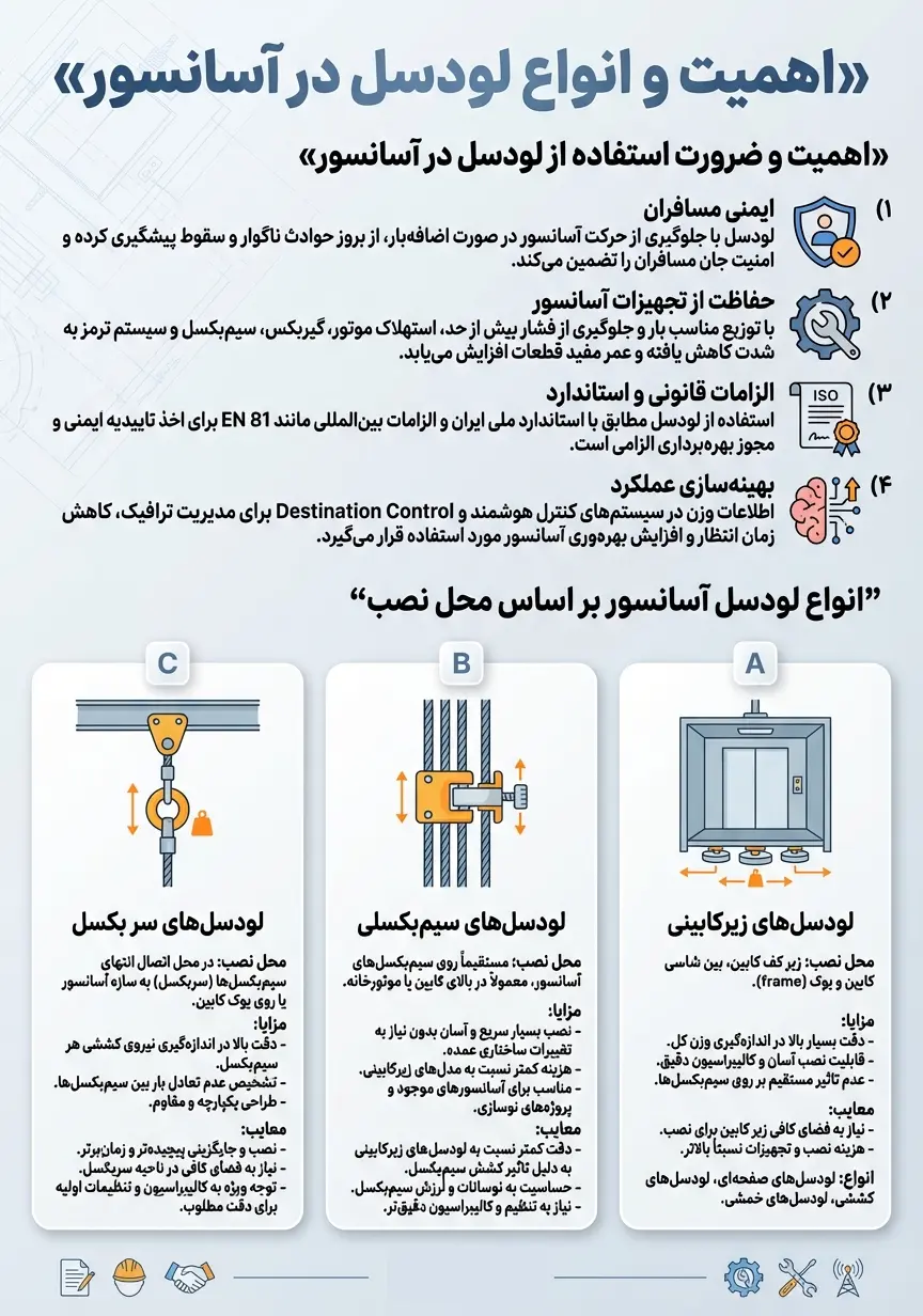 اینفوگرافی نکات مربوط به لودسل آسانسور